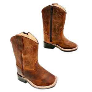 Old West Distressed Brown Leather Western Boots Square Toe Toddler size 4.0 D